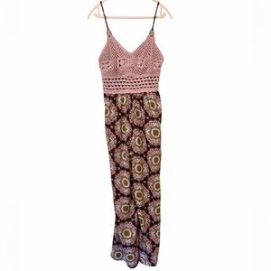 BOG Collective Wide Leg Jumpsuit Crochet Top Size Large